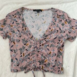 Papaya Pink Cap Sleeve Blouse with Tie Front and Peter Pan Collar